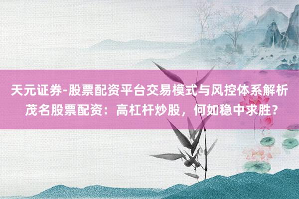 天元证券-股票配资平台交易模式与风控体系解析 茂名股票配资：高杠杆炒股，何如稳中求胜？