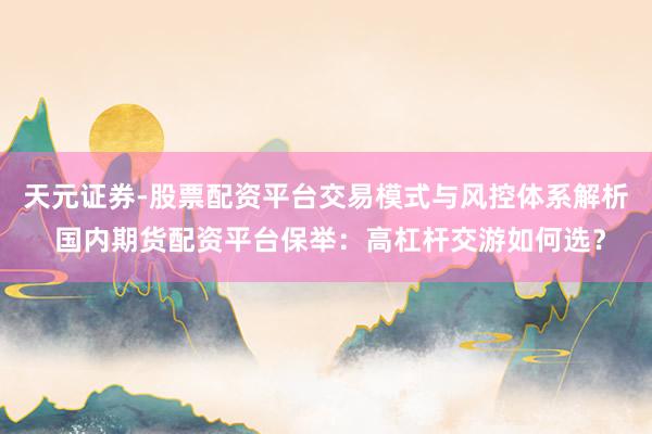 天元证券-股票配资平台交易模式与风控体系解析 国内期货配资平台保举：高杠杆交游如何选？
