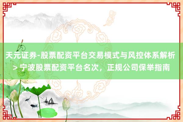 天元证券-股票配资平台交易模式与风控体系解析 > 宁波股票配资平台名次，正规公司保举指南